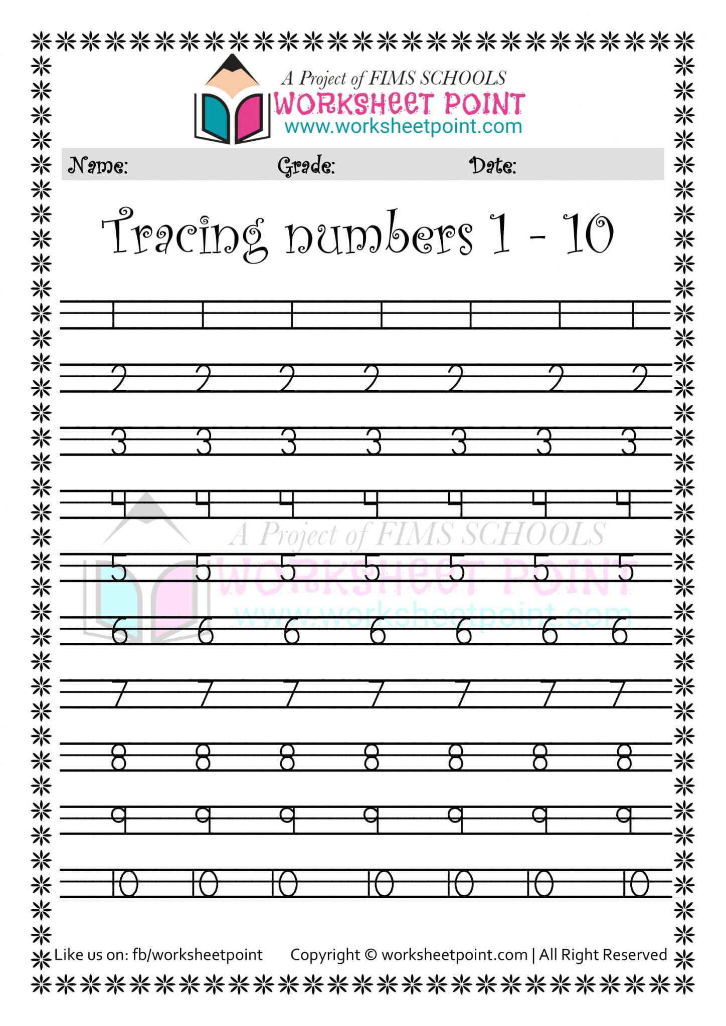 Number Tracing 1-10 - Worksheet Point