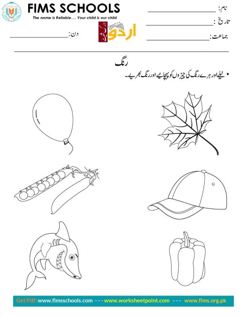 ہرے اور نیلے رنگ کو پہچانیے اور اور رنگ بھریے Rich Rusults on Google's SERP when searching for 'Urdu worksheets'